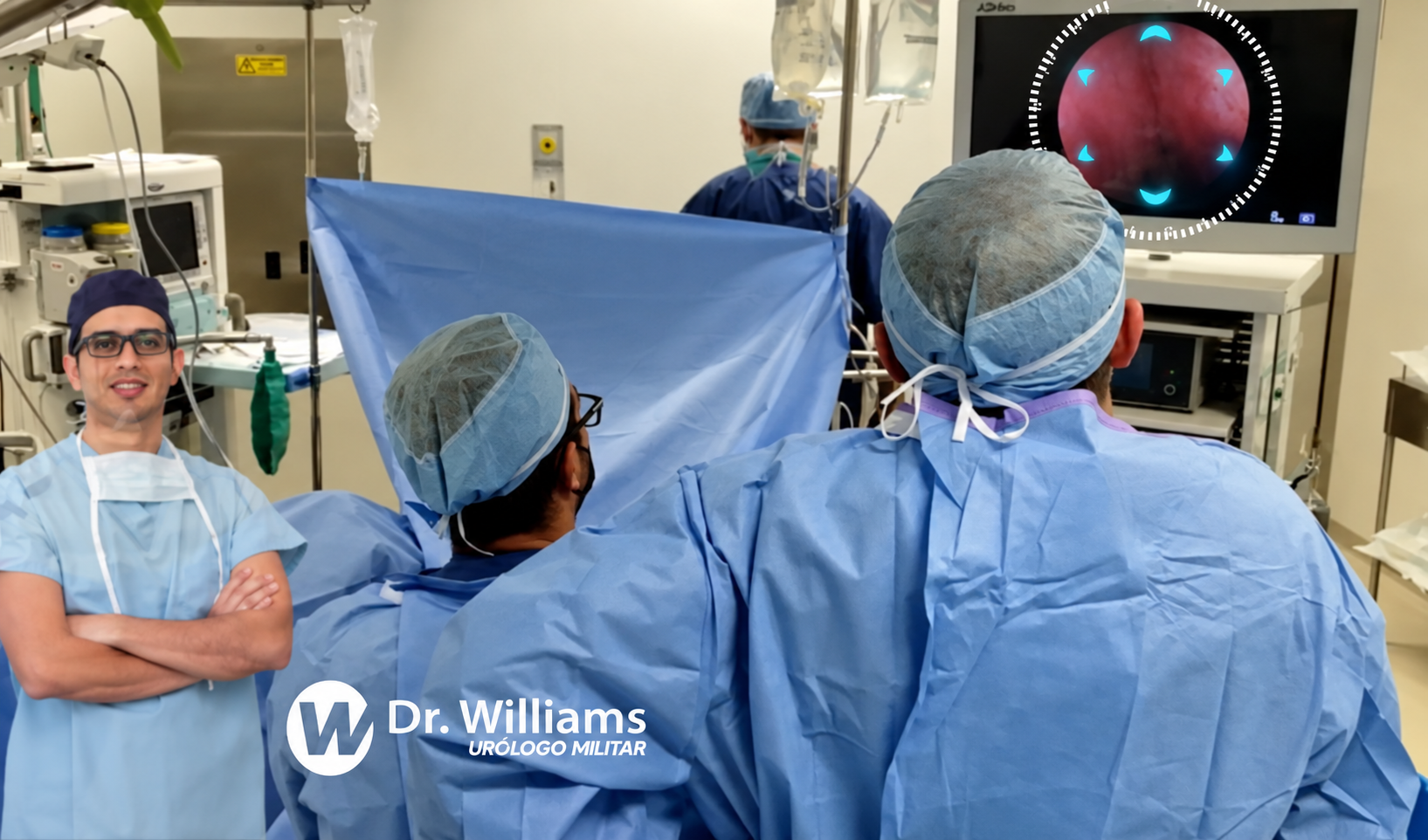 Equipo médico durante una cirugía endoscópica de próstata